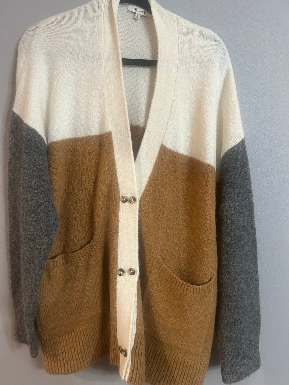 Madewell Allston Cardigan L Double Button Colorblock Preppy Heritage Cottagecore